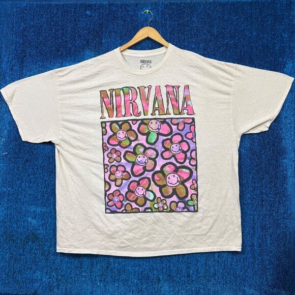 Nirvana Groovy Colorbusrt Smiley Flowers Grunge Band Tee 3X - Picture 1 of 4